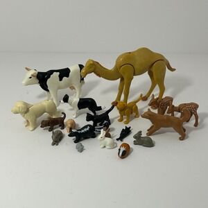 Playmobil‎ Animal Figure Lot Vintage Camel Cow Dogs Cats Skunk Fawn Mixed Set